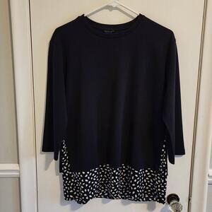 Ann Taylor Layered Look Sweater Size Small Women's Top Black With White Speckles
